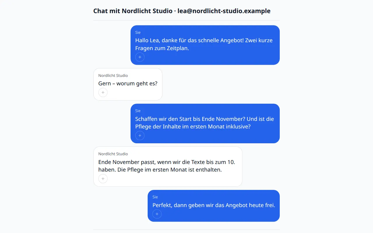 Öffentliche Chatseite im Browser einer eingeladenen Person