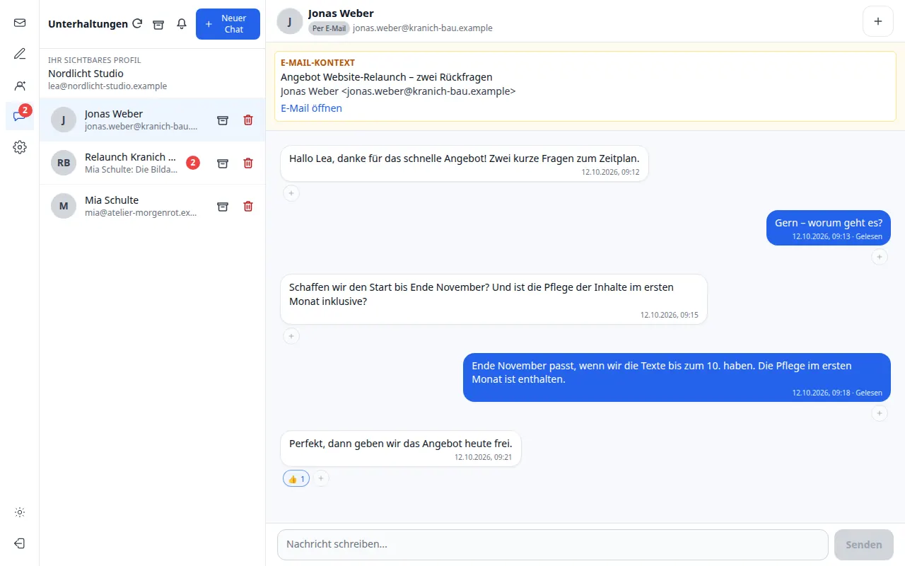 Chatansicht in Mailfront