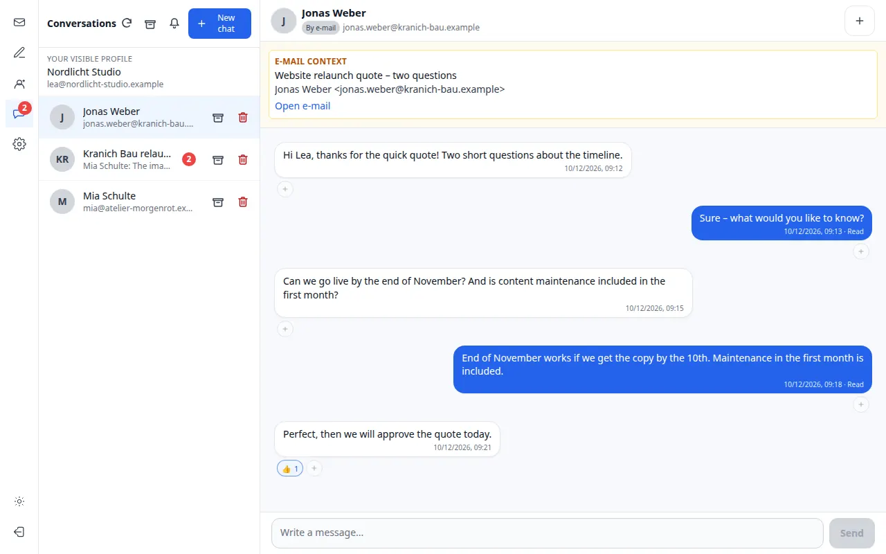 Chat view in Mailfront
